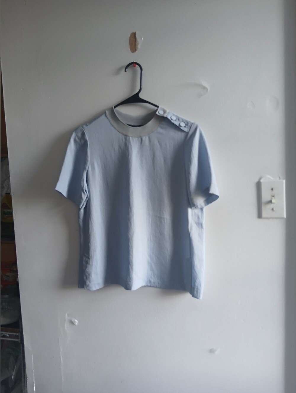 rag & bone Pale Blue Short-Sleeve Top with Shoulder Buttons